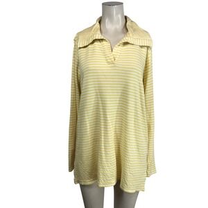 J Jill Striped Yellow White Collared Long Sleeve Tunic Top Shirt Women M Tall
